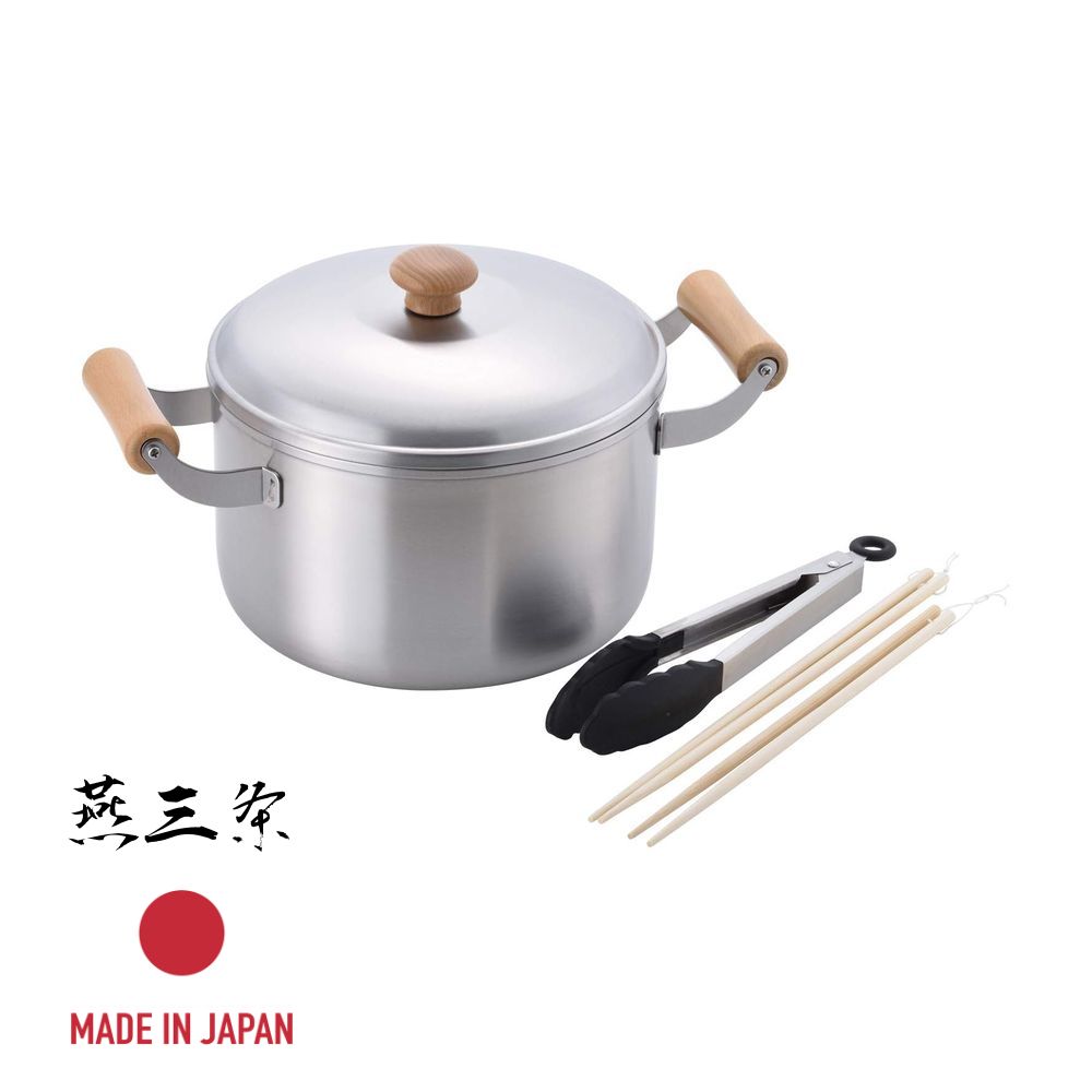 【2個セット】燕三条 CS-036 千歳 ステンレス 深型両手鍋 22cm & ツール2点 | 燕三条 日本製 おしゃれ 鍋 ステンレス 木柄 深型両手鍋22cm ツール付 菜箸 深型両手鍋 トング IH対応 菜ばし 2膳 トング付