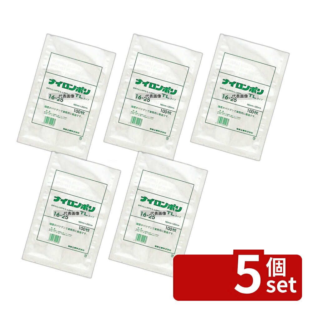 【5個セット】福助工業 真空包装対応規格袋 ナイロンポリ TLタイプ (100枚入) 16-25 160×250 160×250 厨房消耗品 No.5535360