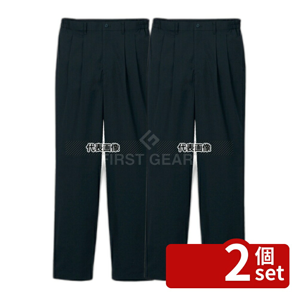 【2個セット】ツータックパンツ (男性用) KP001M-7 黒 M 胴囲76-79×股下81(cm) パンツ No.4536620