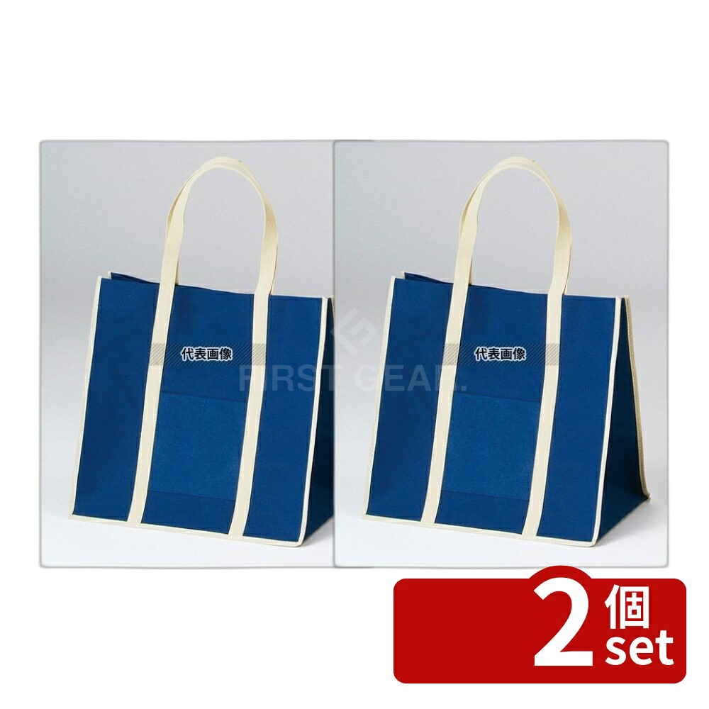 【2個セット】ファインビュー不織布バッグ (10枚入) 大 ネイビー 380×270×H360 厨房消耗品 No.4842500