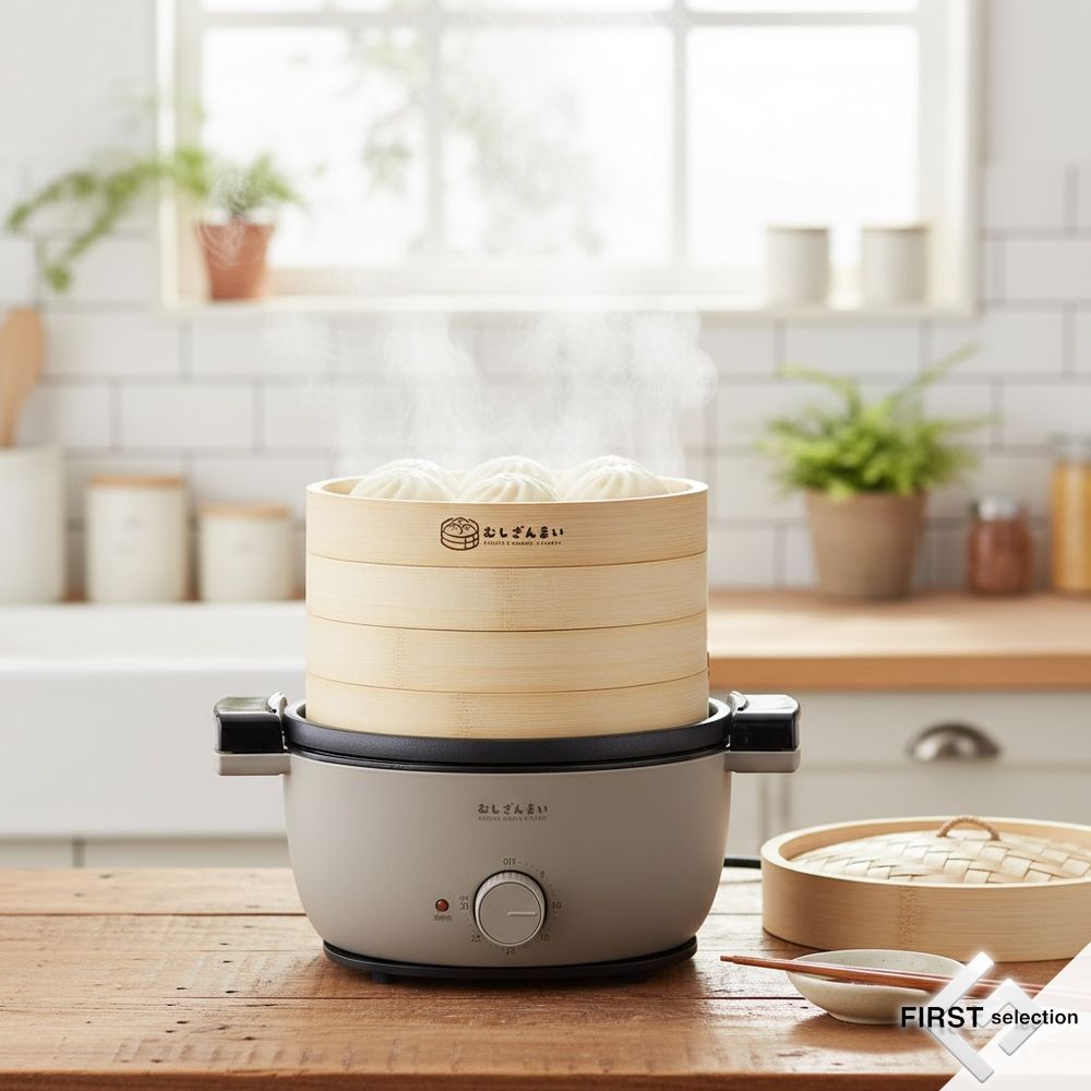電気せいろ蒸し器 むしざんまい AMZ-450GY(1台) | 蒸し器 電気せいろ 蒸し料理 スチームクッカー 自宅 料理 調理器具 簡単調理 タイマー 竹製 蒸し鍋 中華料理 シュウマイ 小籠包 点心 ヘルシー 蒸す キッチン 家庭料理 家庭用
