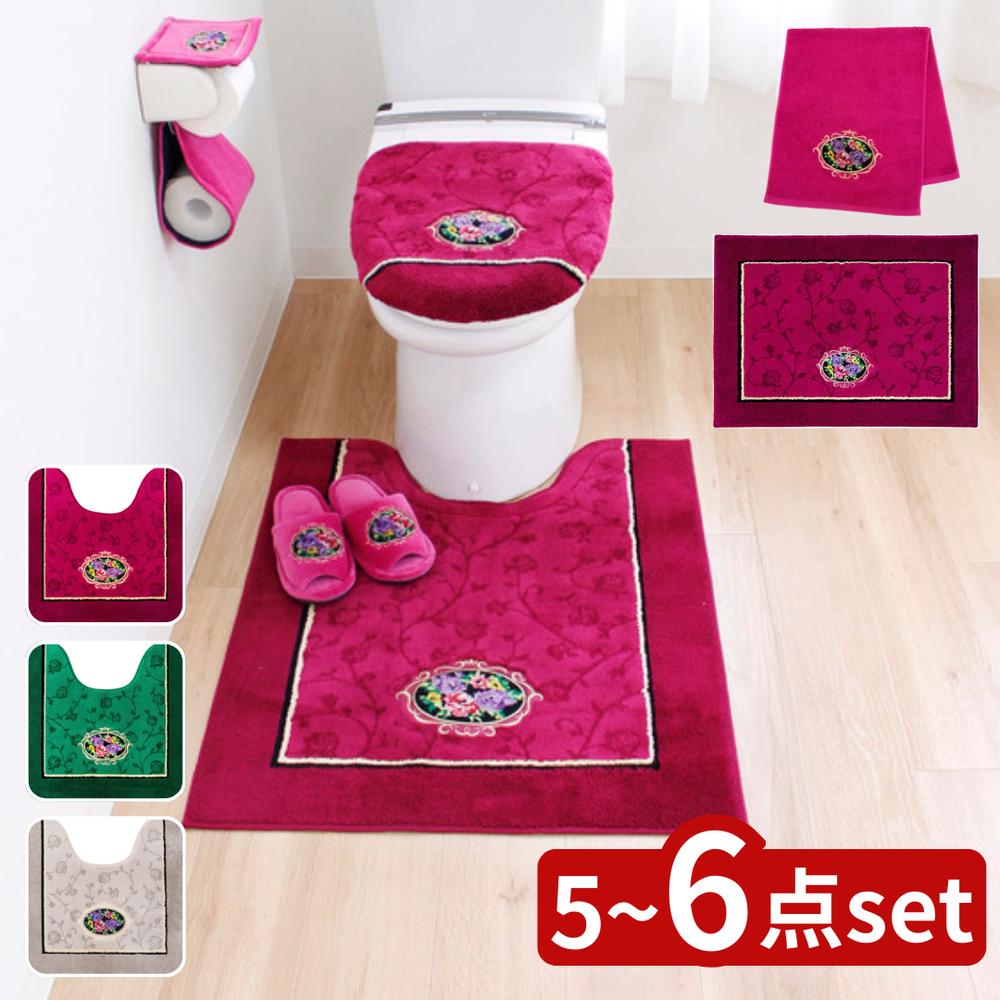 2025新商品 シェニールロゼ 5~6点セット トイレマット セット 北欧 ロング | トイレマットおしゃれ エレガント 日本製 シェニールマット お手入れ簡単 マット 高級感 トイレ用品 トイレカバー 家庭用品 トイレ オカ おしゃれ 上品 厚織り 便座カバー スリッパ|セミプロDIY店ファースト