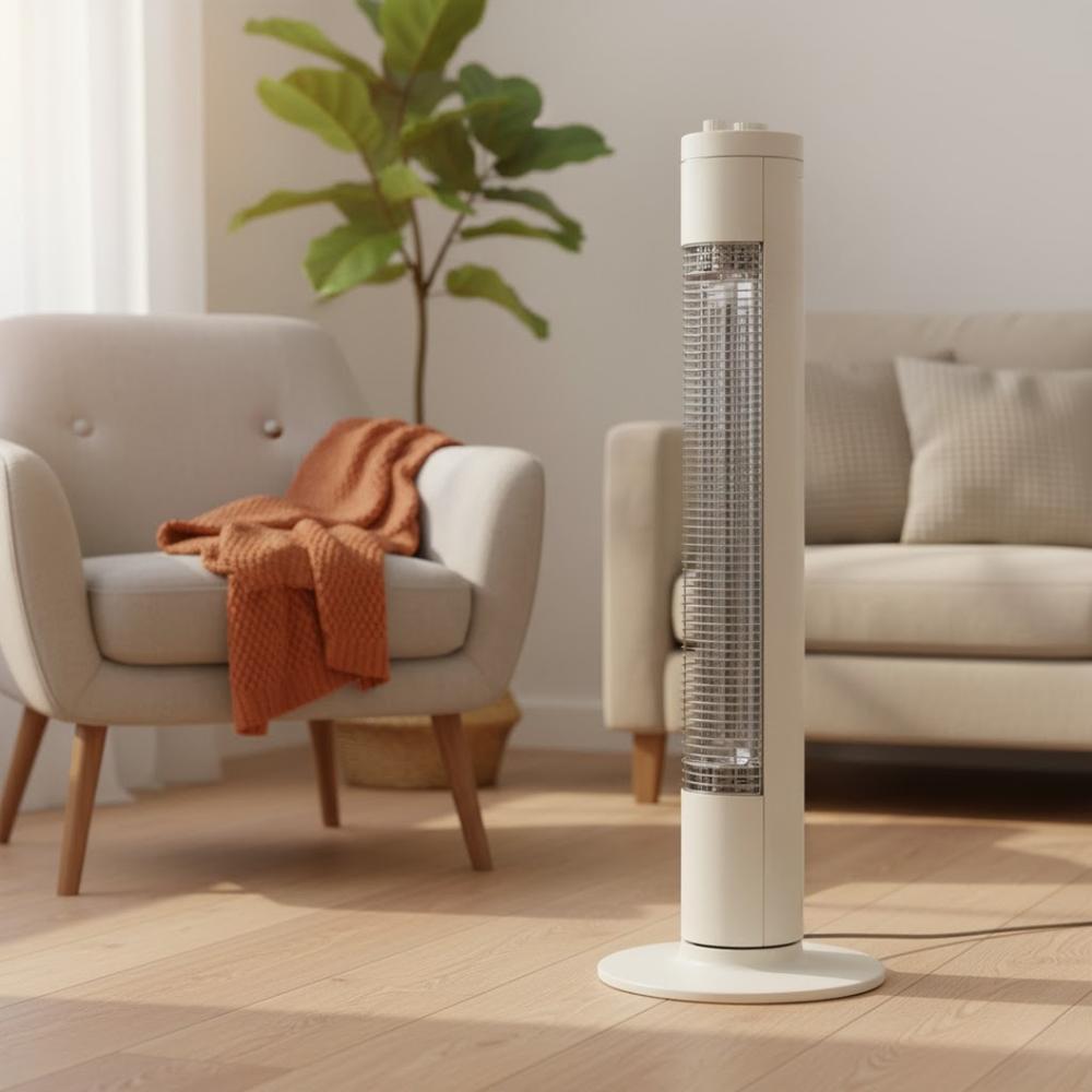 タワー型電気ヒーター ホワイト(エスケイジャパン 2灯シーズヒータ) 縦横切替2灯式シーズヒーター クリーン 速暖 即暖 遠赤外線 電気