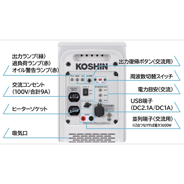 工進 KOSHIN GV-9ig カセットガス専用インバーター発電機 DIY・工具