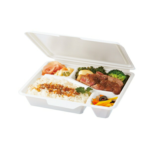 KPプラテック パルプモールド容器 KM-59 No.54881 ホワイト 300個入 ポケット数4 洋食弁当などに 電子レンジ対応 [法人限定]