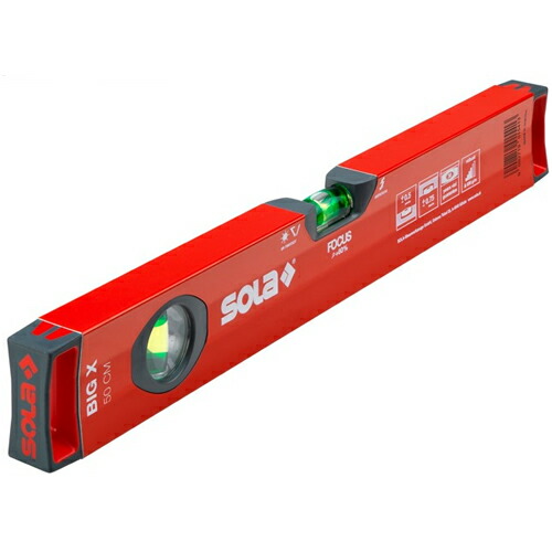 SOLA アルミボックスレベル [BigX 50] 全長：500mm(50cm) 赤い水平器 30年保証付き樽型気泡管【在庫有り】画像