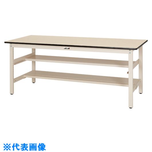 ■ヤマテック 軽量作業台 ワークテーブル300シリーズ 固定式 中間棚・半面棚板付 塩ビシート天板 W1800×900×H740mm ヤマテックアイボリー SWR1890TS1II(1327593)[法人限定][外直送元]