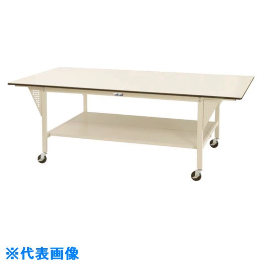 ■ヤマテック 軽量作業台 ワークテーブル ワイドタイプ 移動式 全面棚板付 W2400×D1200×H856mm SWPWC2412TTII(1330777)[法人限定][外直送元]