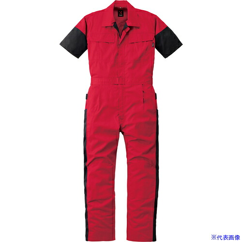 ■カンサイ SS(春夏)モデル 半袖つなぎ服257－005レッド－M 257005M(1371167)[送料別途お見積り][法人限定][掲外取寄]