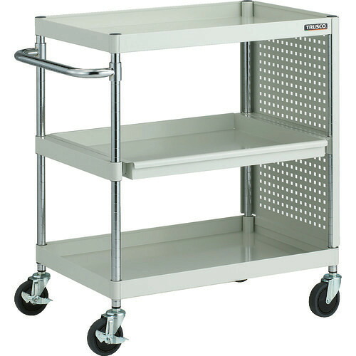 ■TRUSCO ツールワゴン フェニックスワゴン 抗菌 省音 750X500 スライド1段 側面パネル付 ホワイト PEW972M1PLW(1832716)