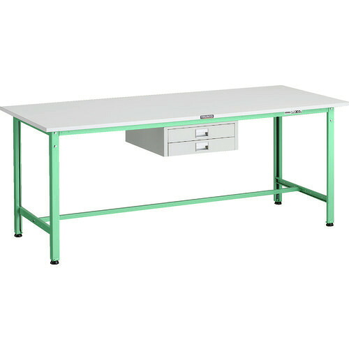 ■TRUSCO 軽荷重作業台(300kg)AE型 1800X750XH740 薄型2段引出し付 ヤンググリーン色 AE1800UDC2YG(1833855)[法人限定][直送元]