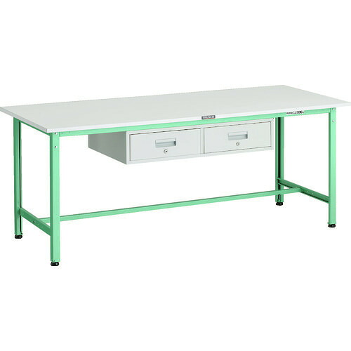 ■TRUSCO 軽荷重作業台(300kg)AE型 1800X750XH740 2列引出付 ヤンググリーン色 AE1800FL2YG(1833885)[法人限定][直送元]