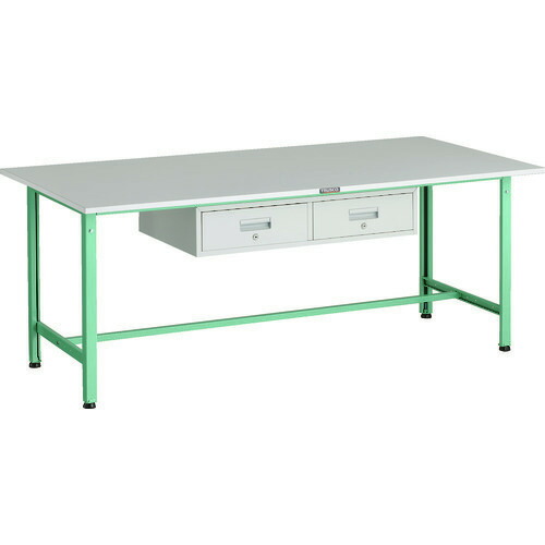 ■TRUSCO 軽荷重作業台(300kg)AE型 1800X900XH740 2列引出し付 ヤンググリーン色 RAE1809FL2YG(1833898)[法人限定][直送元]