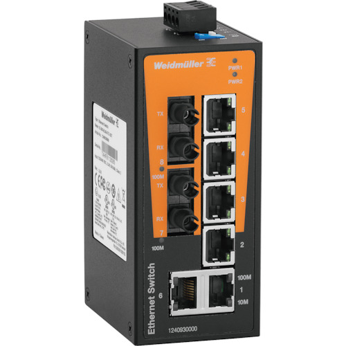 ■ワイドミュラー IE&minus;SW スイッチングHUB 8ポートRJ45&times;6、ST&times;2 1240930000 IESWBL086TX2ST(1914168)[送料別途お見積り][法人限定][掲外取寄]｜セミプロＤＩＹ店ファースト