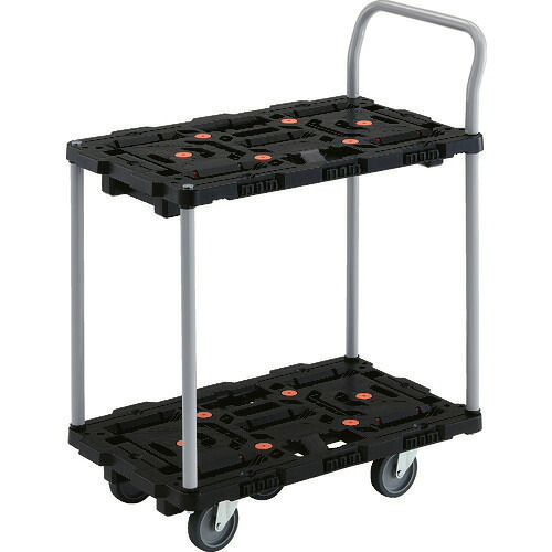 ■TRUSCO 連結式樹脂製2段台車 ビートル 700X450 自在5輪 ハンドル付 BT724J5E100(2063407)