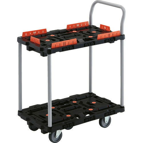 ■TRUSCO 連結式樹脂製2段台車 ビートル 700X450 自在3輪 コボレ止めセット ハンドル付 BT724KJ3E100(2063409)|セミプロDIY店ファースト