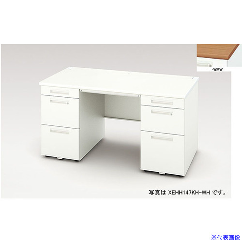 ■NAIKI 両袖デスク(ロングストローク XEHH型/天板:ミディアムウォールナット 本体:クリアーホワイト/W1400&times;D700&times;H720 XEHH147KHWMW(2176784)[送料別途お見積り][法人限定][外直送]｜セミプロＤＩＹ店ファースト