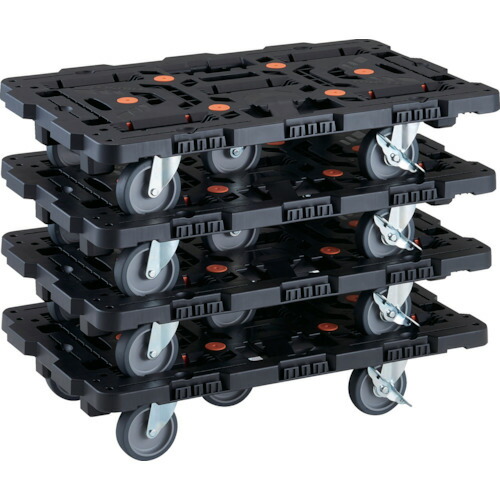 ■TRUSCO まとめ買い 連結式樹脂製平台車 ビートル 700X450 自在5輪 内2輪ストッパー付 4台セット BT700J5S2E100M4(2358967)