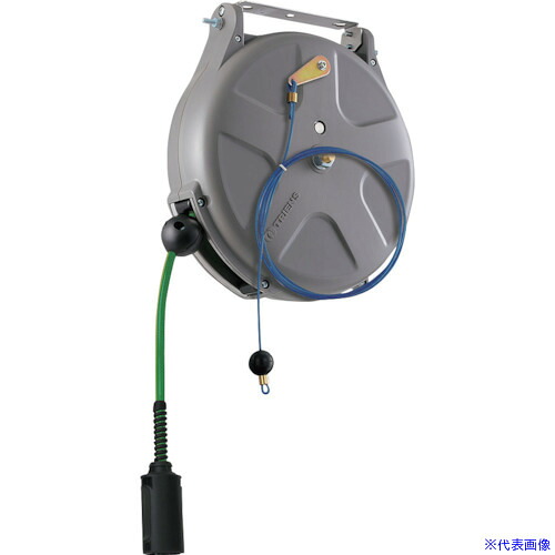 ■TRIENS 導電エアーホースリール ブレーキ式 内径6.5×外径10mm ホース全長10m グレー SHS210EFA(2440917)