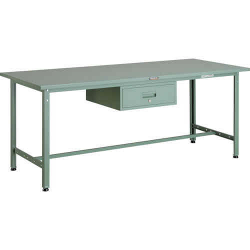 ■TRUSCO 軽荷重作業台(300kg)AE型 1800X750XH740 1段引出付 グリーン色 SAE1800F1(2891433)[法人限定][直送元]