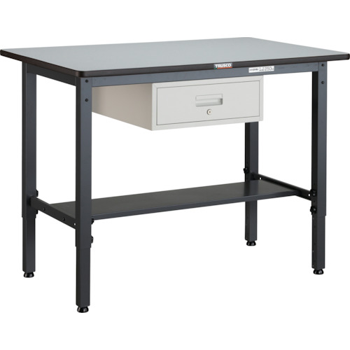 ■TRUSCO 軽荷重作業台高さ調節式(250kg)AWM型 900X600XH700～910 1段引出付 ダークグレー色 AWMP0960F1(3015734)[法人限定][直送元]｜セミプロＤＩＹ店ファースト