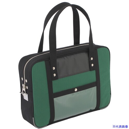 ■SANEI セキュリティバック 帆布メール用ボストンMスリム 馬蹄錠金具付 モスグリーン BTMGAU07(3127051)[送料別途お見積り][法人限定][外直送]