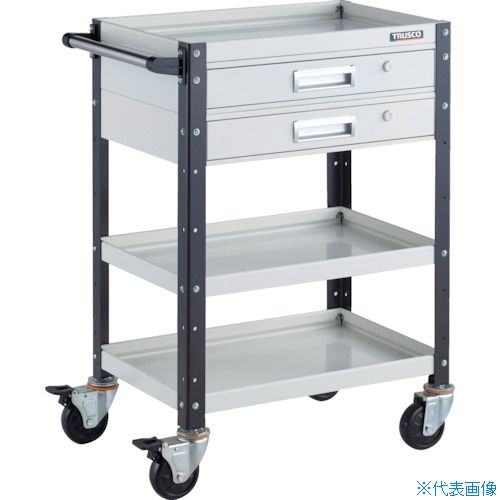 ■TRUSCO ツールワゴン バーディワゴン 600X400 引出2段付 ホワイト/ブラック BDW963V2WBK(3268124)[送料別途見積り][法人・事業所限定]