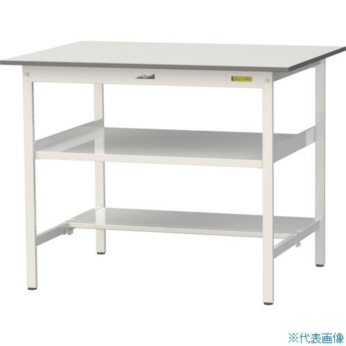 ■ヤマテック 軽量作業台 ワークテーブル150シリーズ 固定式 中間棚・半面棚板付 W1200×D900×H950mm シルキーホワイト SUPH1290TFWW(3692301)[法人限定][直送元]