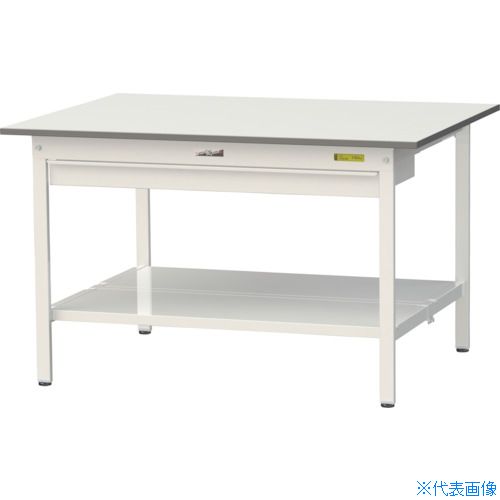 ■ヤマテック 軽量作業台 ワークテーブル150シリーズ 固定式 ワイド引出し・全面棚板付 W1200&times;D900&times;H740mm シルキーホワイト色 SUP1290WTTWW(3692352)[法人限定][直送元]｜セミプロＤＩＹ店ファースト