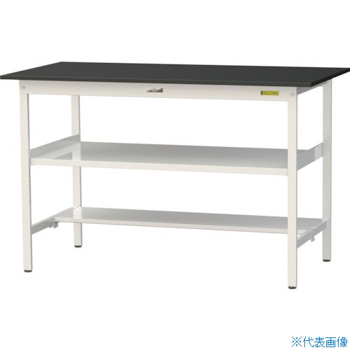 ■ヤマテック 実験用作業台 LABシリーズ実験用ラボテーブル 固定式 中間棚・半面棚板付 ケミテクト天板 W1500×D750×H950 ブラック/シルキーホワイト SLKH1575TFBKW(3693962)[法人限定][直送元]
