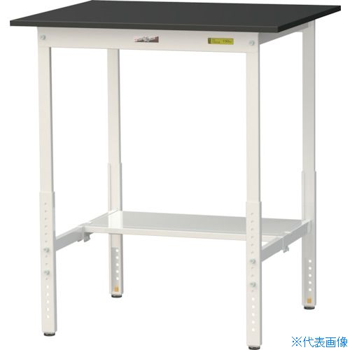 ■ヤマテック 実験用作業台 LABシリーズ実験用ラボテーブル 高さ調整タイプ 半面棚板付 ケミテクト天板 W900×D750×H900～1200 ブラック/シルキーホワイト SLKAH975TBKW(3695511)[法人限定][直送元]