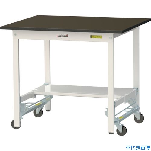 ■ヤマテック 実験用作業台 LABシリーズ実験用ラボテーブル ワンタッチ移動タイプ 半面棚板付 指紋レスメラミン天板 W900×D750×H740 ブラウン/シルキーホワイト SLMU975TBRW(3695536)[法人限定][直送元]