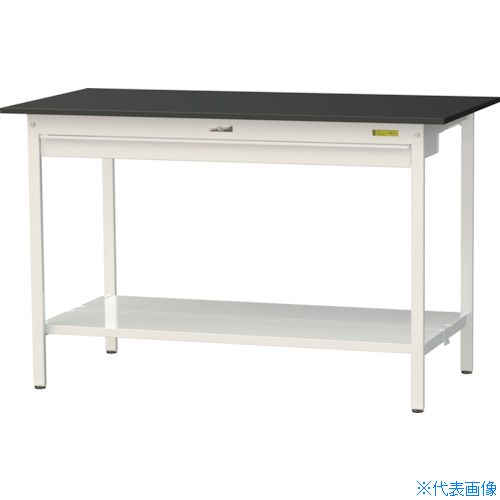 ■ヤマテック 実験用作業台 LABシリーズ実験用ラボテーブル 固定式 ワイド引き出し・全面棚板付 ケミテクト天板 W1500&times;D750&times;H950 ブラック/シルキーホワイト SLKH1575WTTBKW(3695545)[法人限定][直送元]｜セミプロＤＩＹ店ファースト 56,166円