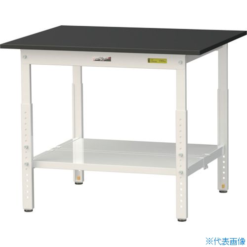 ■ヤマテック 実験用作業台 LABシリーズ実験用ラボテーブル 高さ調整タイプ 全面棚板付 ケミテクト天板 W900×D750×H600～900 ブラック/シルキーホワイト SLKA975TTBKW(3697028)[法人限定][直送元]