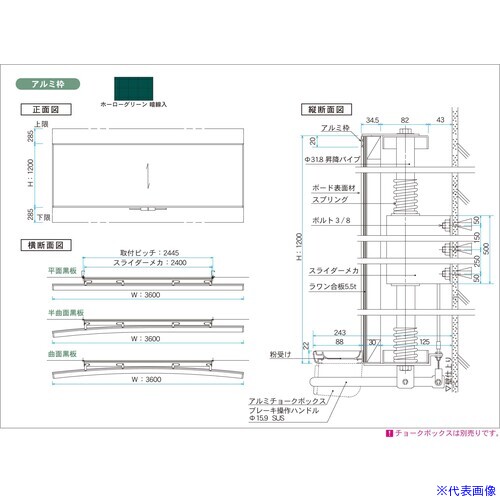 ■馬印 ホーローグリーン暗線入曲面アルミ枠スライダー黒板 GAVR412X(3913641)[送料別途お見積り][法人限定][外直送]｜セミプロＤＩＹ店ファースト