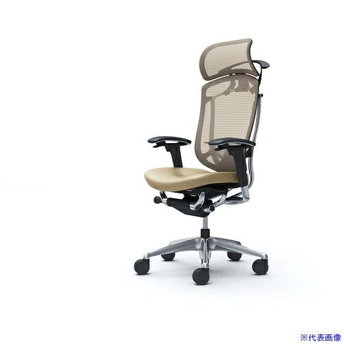 ■OKAMURA コンテッサセコンダ可動肘 背メッシュ座革 大型ヘッド5本脚 ポリッシュ ブラック ランバー付ハンガー付 張地色ベージュ CC88BSFPT7(4261375)[送料別途お見積り][法人限定][外直送]