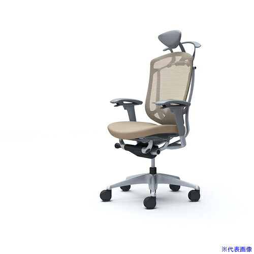■OKAMURA コンテッサセコンダ 可動肘 座クッション 小型ヘッド5本脚 シルバー グレー ランバー付ハンガー付 張地色ベージュ CC8DGEFPC7(4270921)[送料別途お見積り][法人限定][外直送]