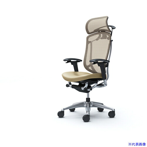 ■OKAMURA コンテッサセコンダ可動肘 背メッシュ座革 大型ヘッド5本脚 ポリッシュ ブラック ランバー無ハンガー付 張地色ベージュ CC88BRFPT7(4277054)[送料別途お見積り][法人限定][外直送]｜セミプロＤＩＹ店ファースト