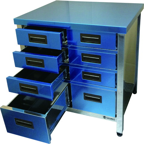 ■アズマ ステンレス製縦型引出し付作業台 750×600×800 引出し数8 HTVO750(4552423)[法人限定][直送元]