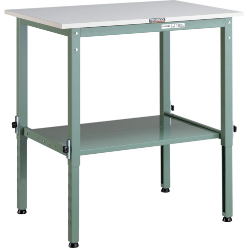 ■TRUSCO 軽荷重作業台高さ調節式(150kg)AEM型 900X600XH650～950 下棚2枚付 グリーン色 AEM0960LT2(4667409)[法人限定][直送元]｜セミプロＤＩＹ店ファースト