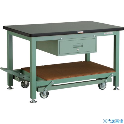 ■TRUSCO 重荷重作業台移動式(3000kg)TWC型 1200X750XH740 1段引出付 グリーン色 RTWC1200F1(4672691)[法人・事業所限定][直送元]｜セミプロＤＩＹ店ファースト