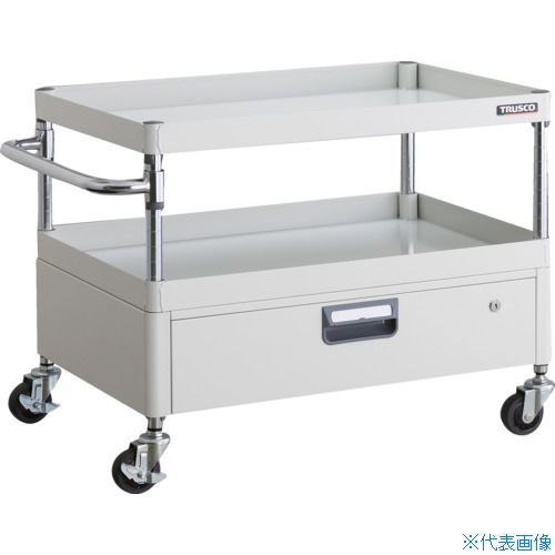 ■TRUSCO ツールワゴン フェニックスワゴン 省音 750X500XH600 1段引出付 ホワイト PEW672VW(4882695)