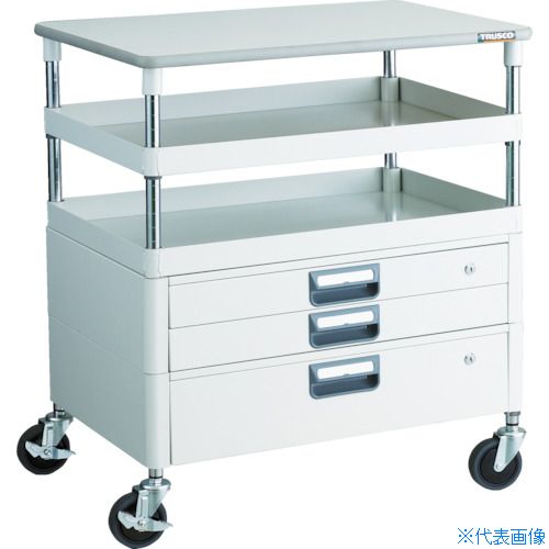 ■TRUSCO ツールワゴン フェニックスワゴン 抗菌 省音 750X500XH880 引出 天板付 ホワイト PEW972VXTW(4884647)|セミプロDIY店ファースト