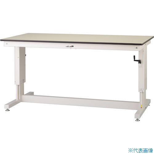 ■ヤマテック 昇降式作業台 ワークテーブル 昇降タイプ(3方ハンドル仕様) メラミン天板 W1500×D750×H715～1015mm シルキーホワイト色 SSM1575AIW(5208970)[法人限定][外直送元]
