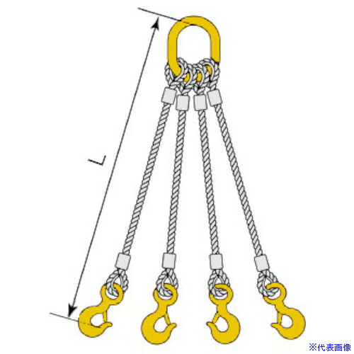 ■コンドーテック 4点吊JISロック止ワイヤ φ12×4M HTL・HMG 05224KGTL124(5869967)[送料別途お見積り][法人限定][外直送]
