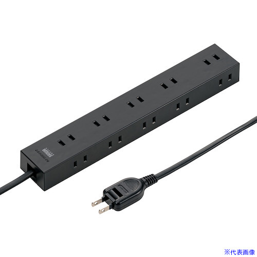 ■SANWA 電源タップ 2P 10個口 強力ネオジムマグネット シャッター付 TAP22105BK(6024231)[法人限定][外直送元]
