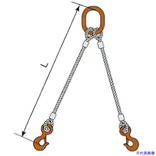 ■コンドーテック JISロック止ワイヤ 2点吊楕円リング 16mm 環付きフック 2.0t 塗装 φ16×6M T02S・A3017S 05222RDFT166(6124711)[送料別途お見積り][法人限定][外直送]