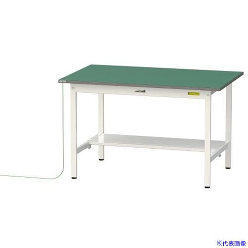 ■ヤマテック 軽量作業台 ワークテーブル150シリーズ 導電性ゴムマット貼りタイプ 固定式 半面棚板付 W1200×D750×H740mm 緑マット/シルキーホワイト SUPE1275TWW(6963277)[法人限定][外直送元]