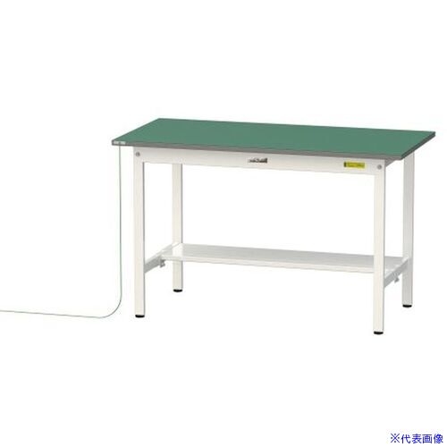 ■ヤマテック 軽量作業台 ワークテーブル150シリーズ 導電性ゴムマット貼りタイプ 固定式 半面棚板付 W1200×D600×H740mm 緑マット/シルキーホワイト SUPE1260TWW(6966358)[法人限定][外直送元]