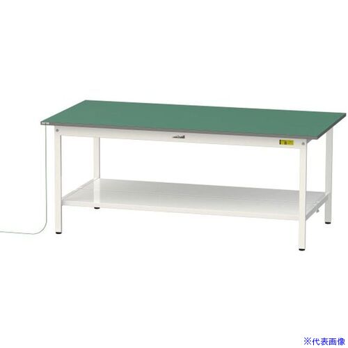 ■ヤマテック 軽量作業台 ワークテーブル150シリーズ 導電性ゴムマット貼りタイプ 固定式 全面棚板付 W1800×D750×H740mm 緑マット/シルキーホワイト SUPE1875TTWW(6967928)[法人限定][外直送元]
